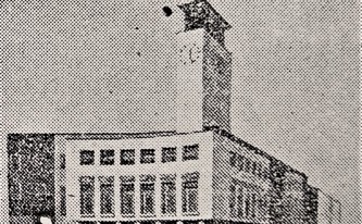 Vítězný návrh nové podoby radnice od architekta Karla Dudycha, z něhož byla ovšem realizována jen část