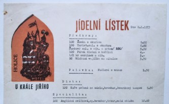 Jídelní lístek z Hotelu U krále Jiřího z roku 1973